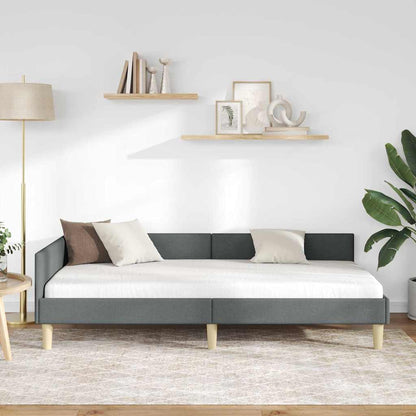 Corner Bed Frame with Headboard Dark grey 90 x 190 cm Fabric