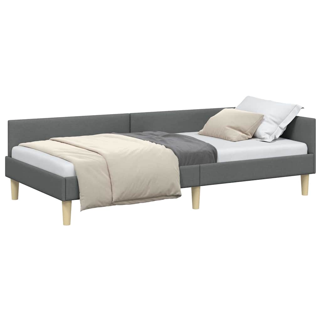 Corner Bed Frame with Headboard Dark grey 90 x 190 cm Fabric
