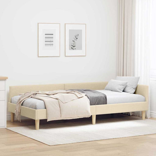 Corner Bed Frame with Headboard Cream 90 x 190 cm Fabric