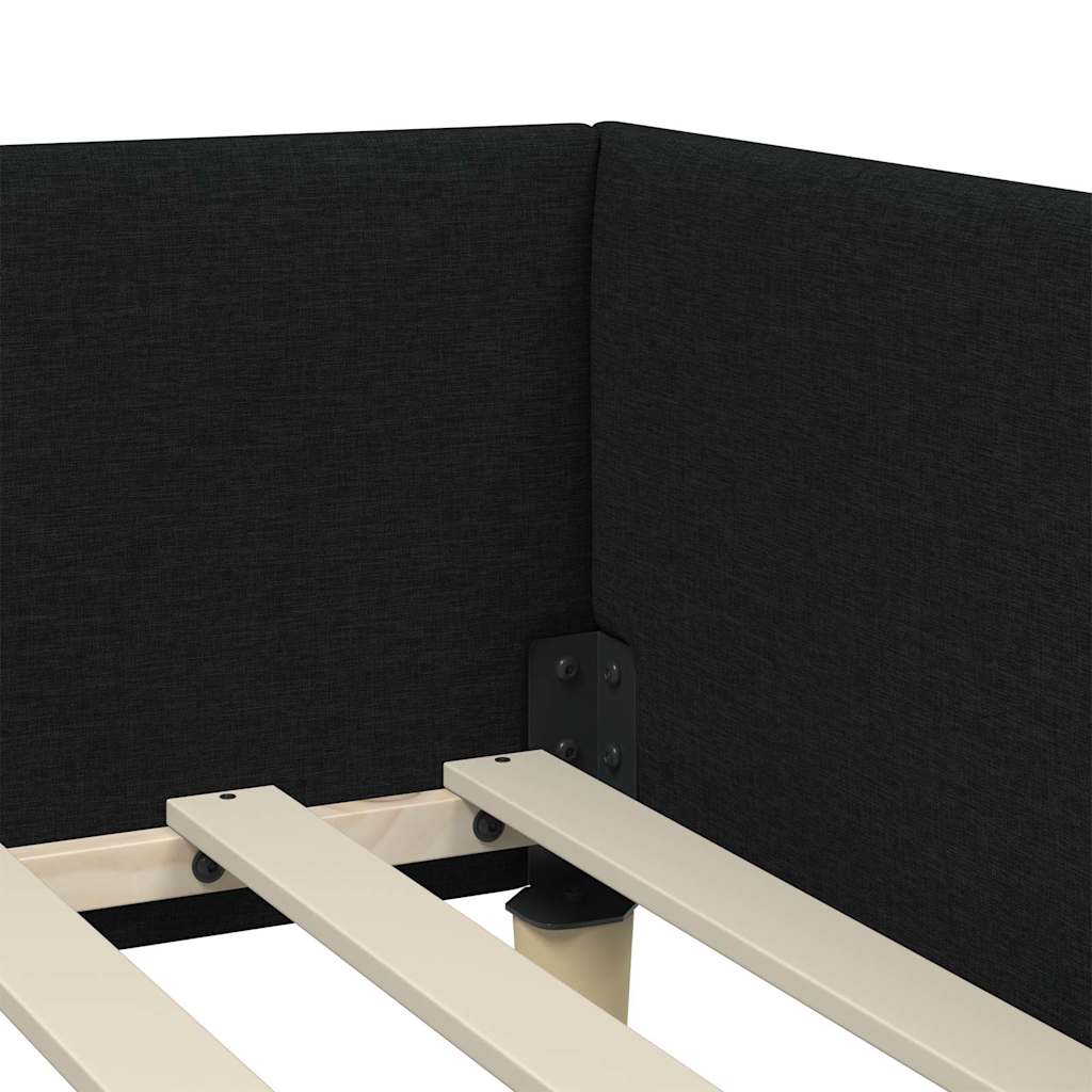 Corner Bed Frame Black 90 x 200 cm Fabric and Engineered wood