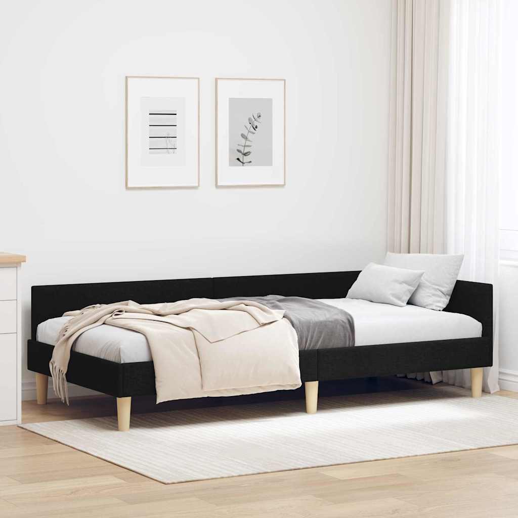 Corner Bed Frame Black 90 x 200 cm Fabric and Engineered wood