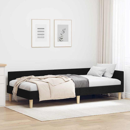 Corner Bed Frame Black 90 x 200 cm Fabric and Engineered wood