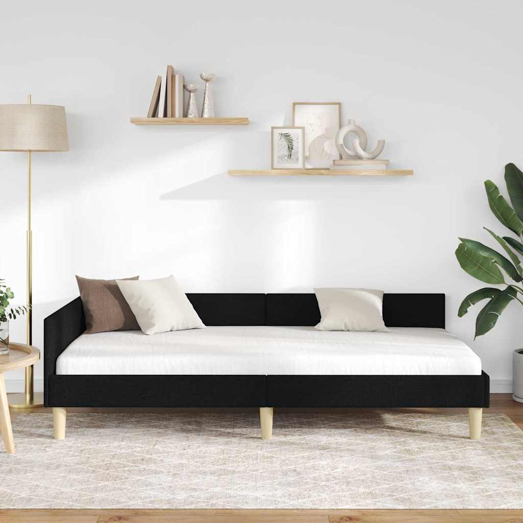 Corner Bed Frame Black 90 x 200 cm Fabric and Engineered wood