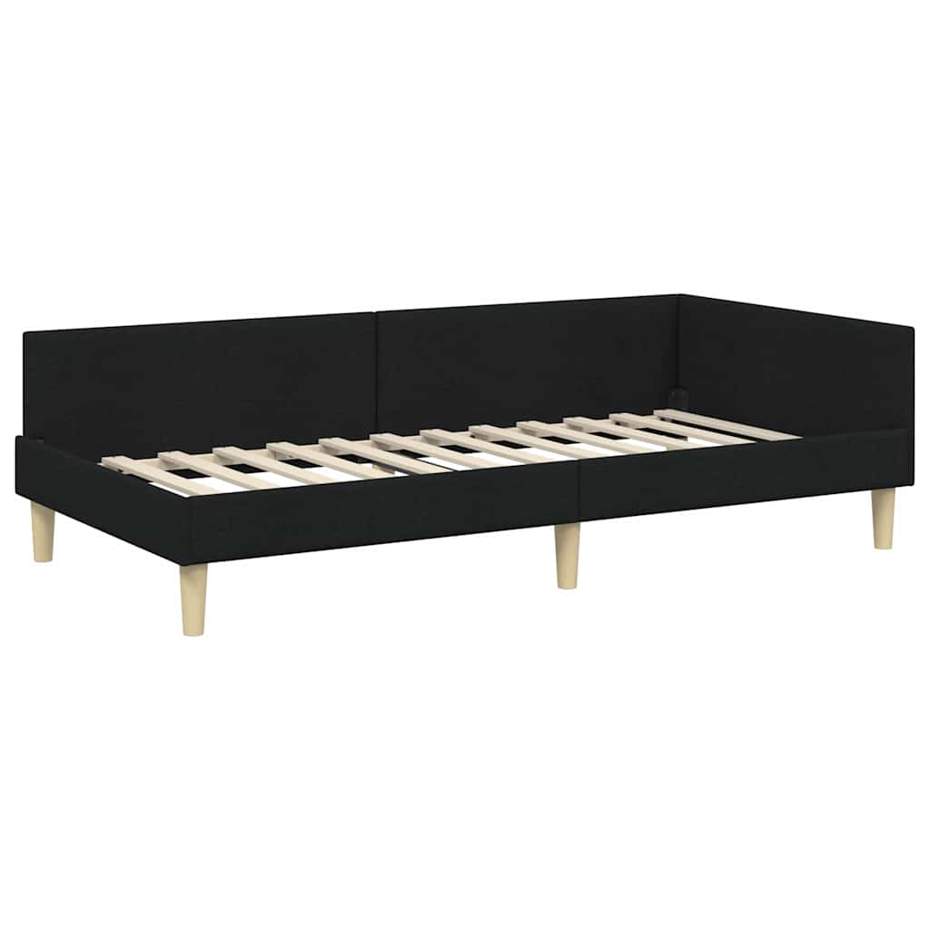 Corner Bed Frame Black 90 x 200 cm Fabric and Engineered wood