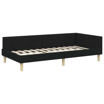 Corner Bed Frame Black 90 x 200 cm Fabric and Engineered wood