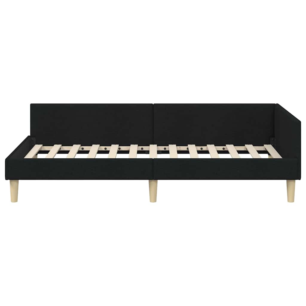 Corner Bed Frame Black 90 x 200 cm Fabric and Engineered wood