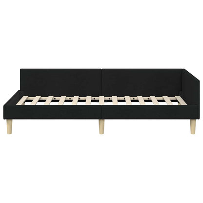 Corner Bed Frame Black 90 x 200 cm Fabric and Engineered wood