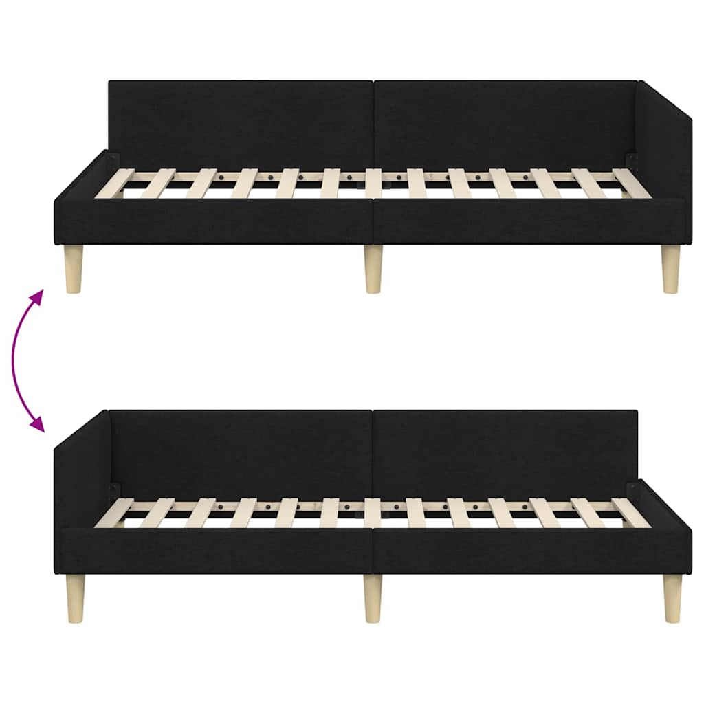Corner Bed Frame Black 90 x 200 cm Fabric and Engineered wood