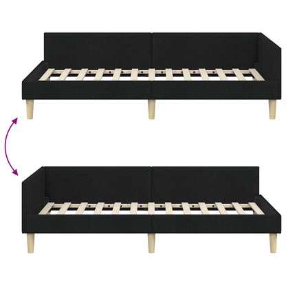 Corner Bed Frame Black 90 x 200 cm Fabric and Engineered wood