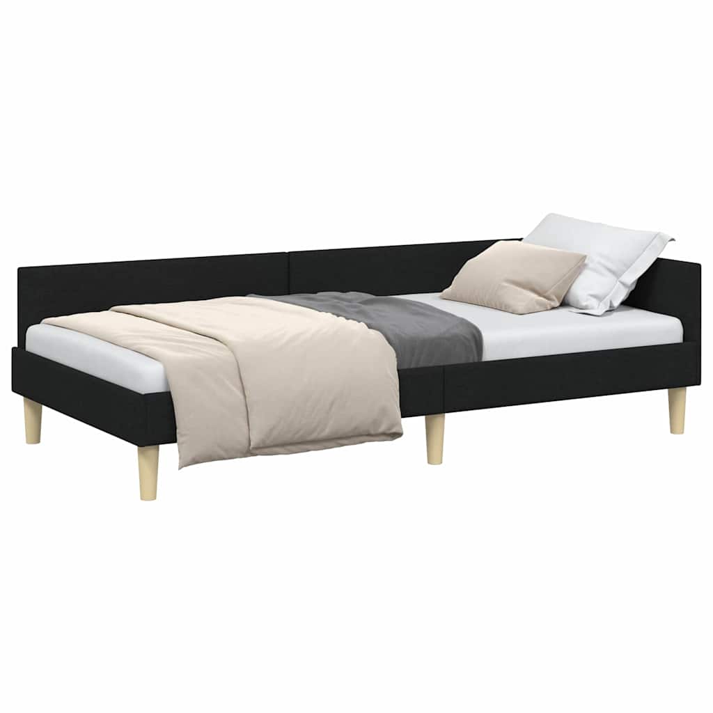 Corner Bed Frame Black 90 x 200 cm Fabric and Engineered wood