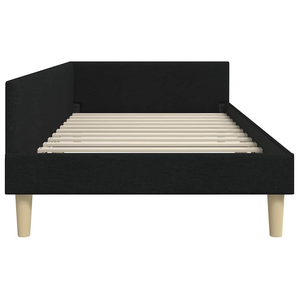 Corner Bed Frame Black 90 x 200 cm Fabric and Engineered wood