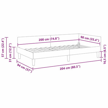 Corner Bed Frame Black 90 x 200 cm Fabric and Engineered wood
