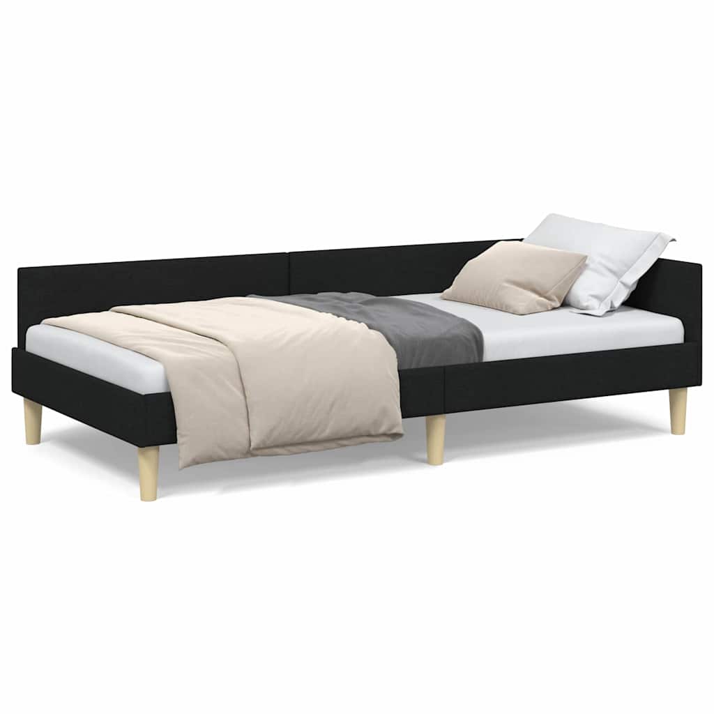 Corner Bed Frame Black 90 x 200 cm Fabric and Engineered wood