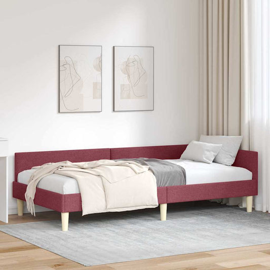 Corner Bed Frame with Headboard Wine red 90 x 200 cm Fabric