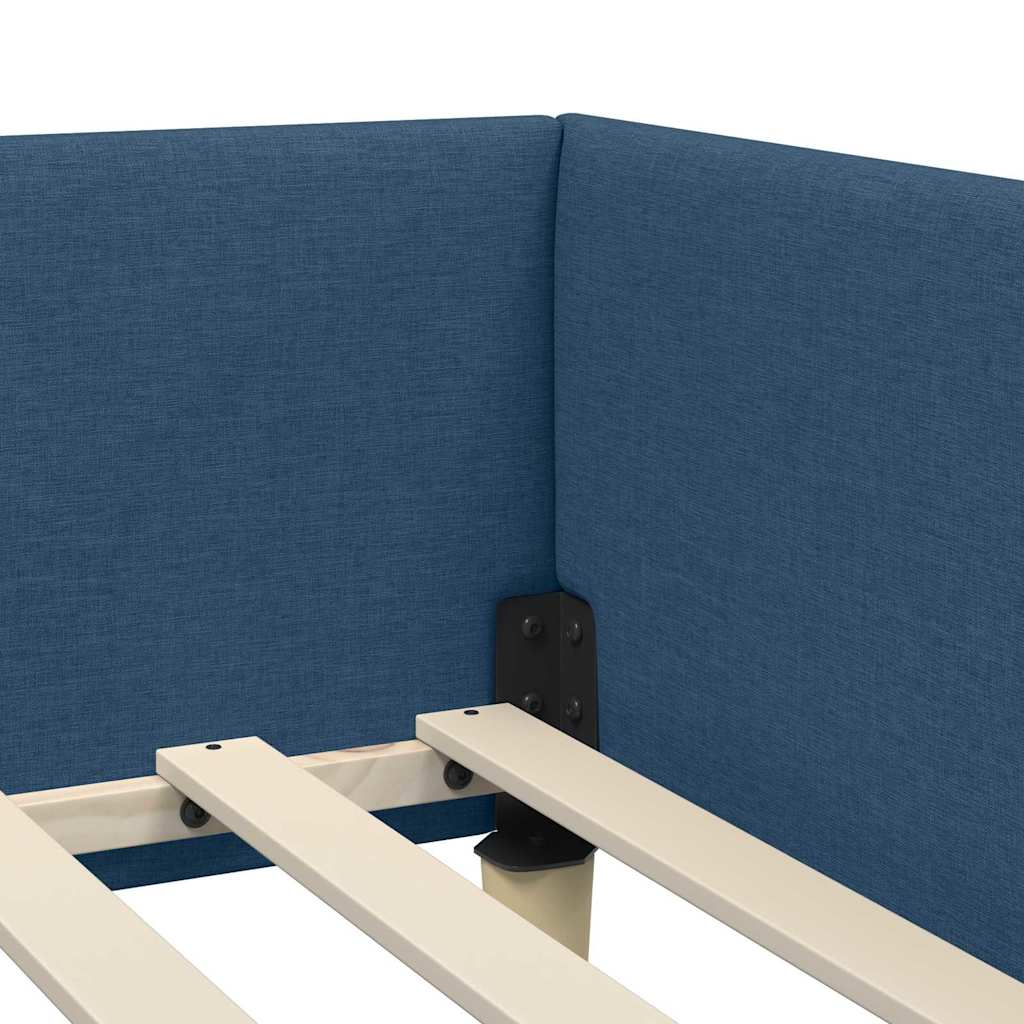 Corner Bed Frame Blue 90 x 200 cm Fabric and Engineered wood