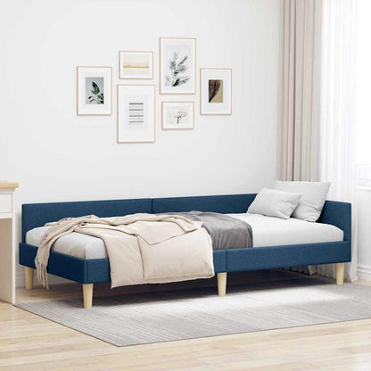 Corner Bed Frame Blue 90 x 200 cm Fabric and Engineered wood