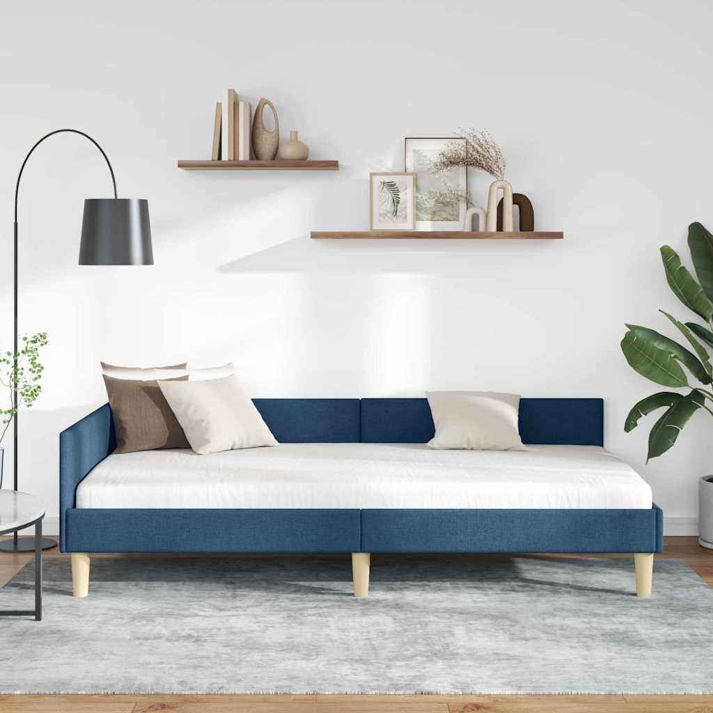 Corner Bed Frame Blue 90 x 200 cm Fabric and Engineered wood