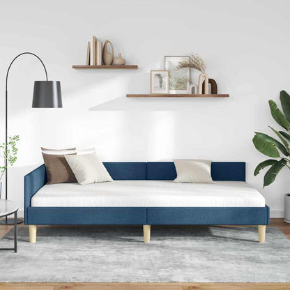 Corner Bed Frame Blue 90 x 200 cm Fabric and Engineered wood