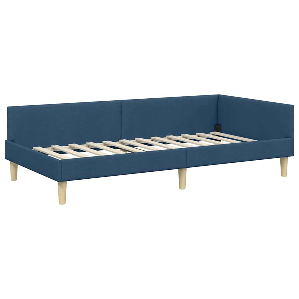 Corner Bed Frame Blue 90 x 200 cm Fabric and Engineered wood