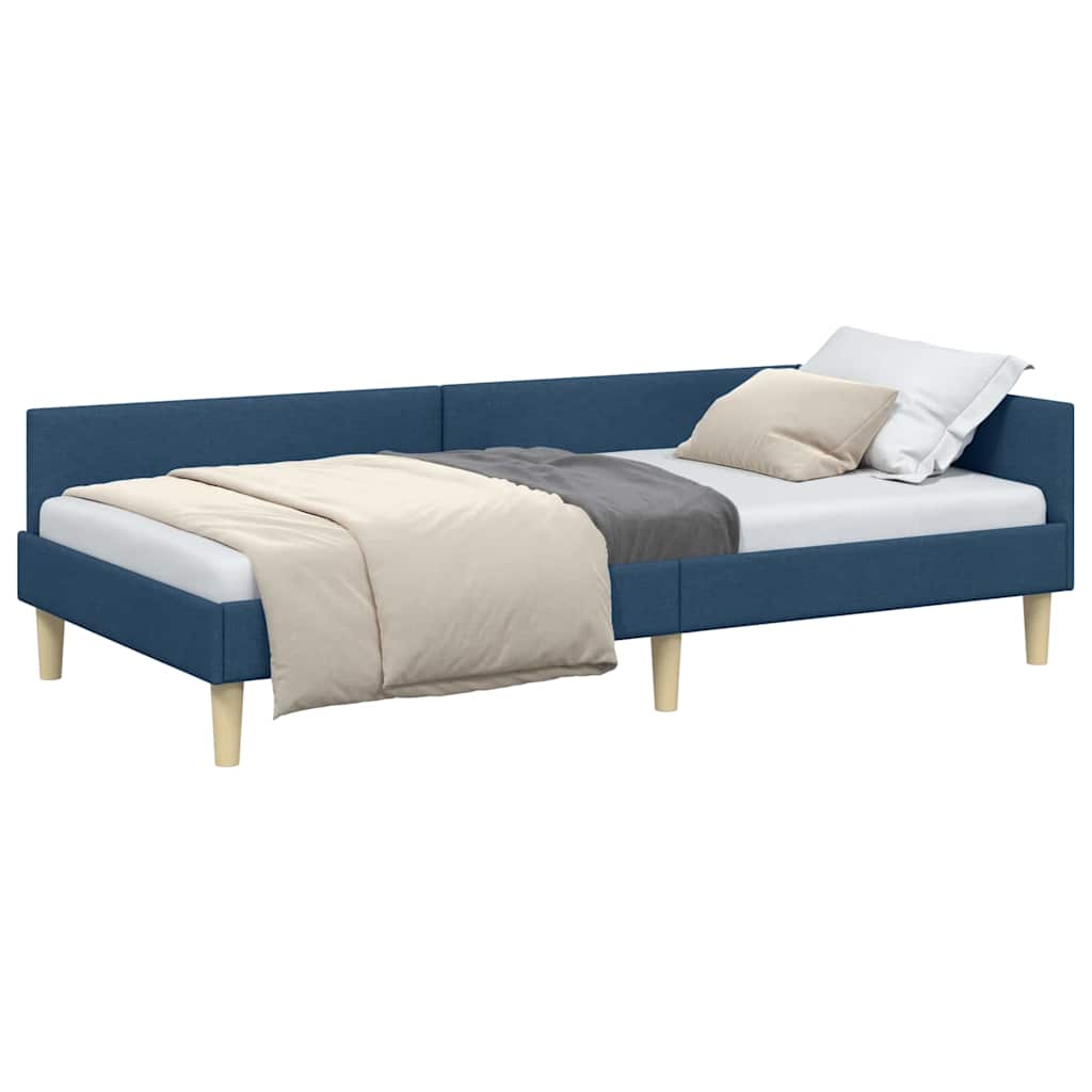 Corner Bed Frame Blue 90 x 200 cm Fabric and Engineered wood