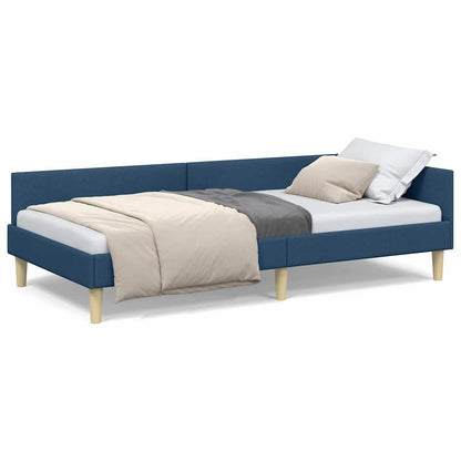 Corner Bed Frame Blue 90 x 200 cm Fabric and Engineered wood