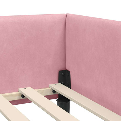 Corner Bed Frame Pink 80 x 200 cm Velvet and Engineered wood