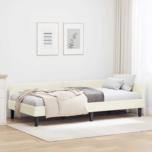 Corner Bed Frame Cream 80 x 200 cm Velvet and Engineered wood