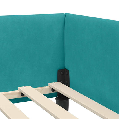 Corner Bed Frame with Headboard Manual Turquoise 80 x 200 cm
