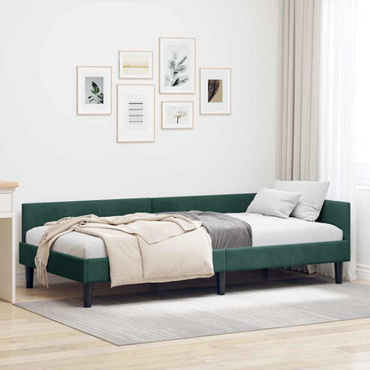Corner Bed Frame with Headboard Manual Dark green 90 x 190 cm