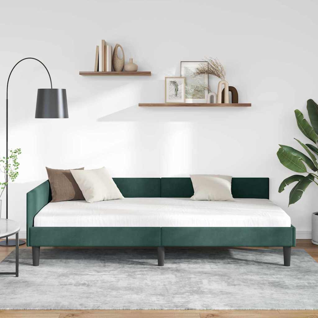Corner Bed Frame with Headboard Manual Dark green 90 x 190 cm