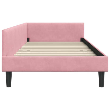 Corner Bed Frame Pink 90 x 190 cm Velvet and Engineered wood