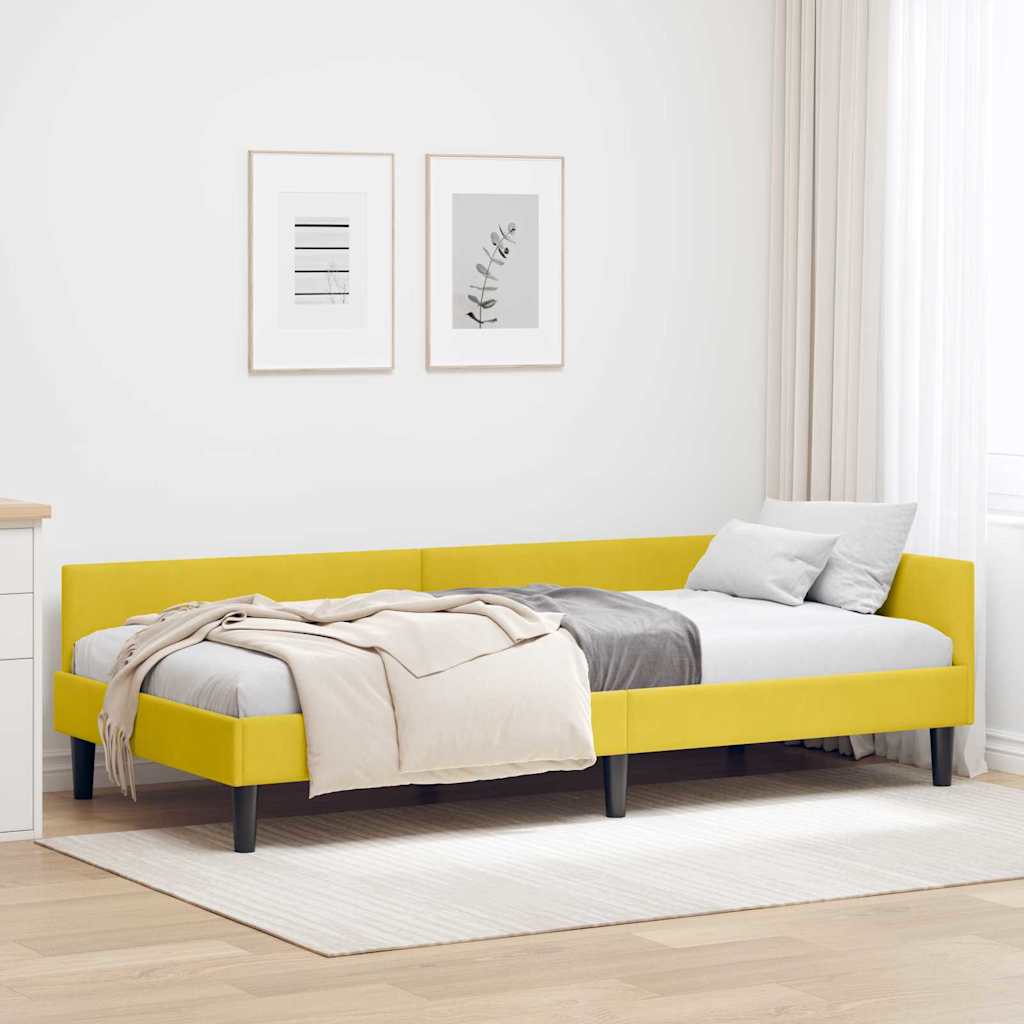 Corner Bed Frame Yellow 90 x 190 cm Velvet and Engineered wood