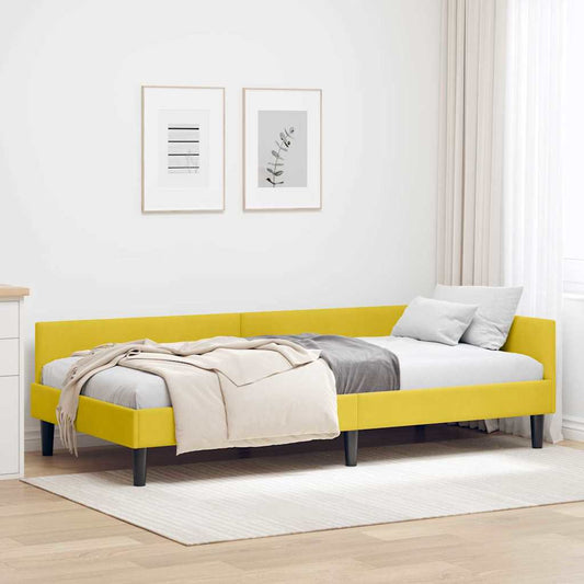 Corner Bed Frame Yellow 90 x 190 cm Velvet and Engineered wood
