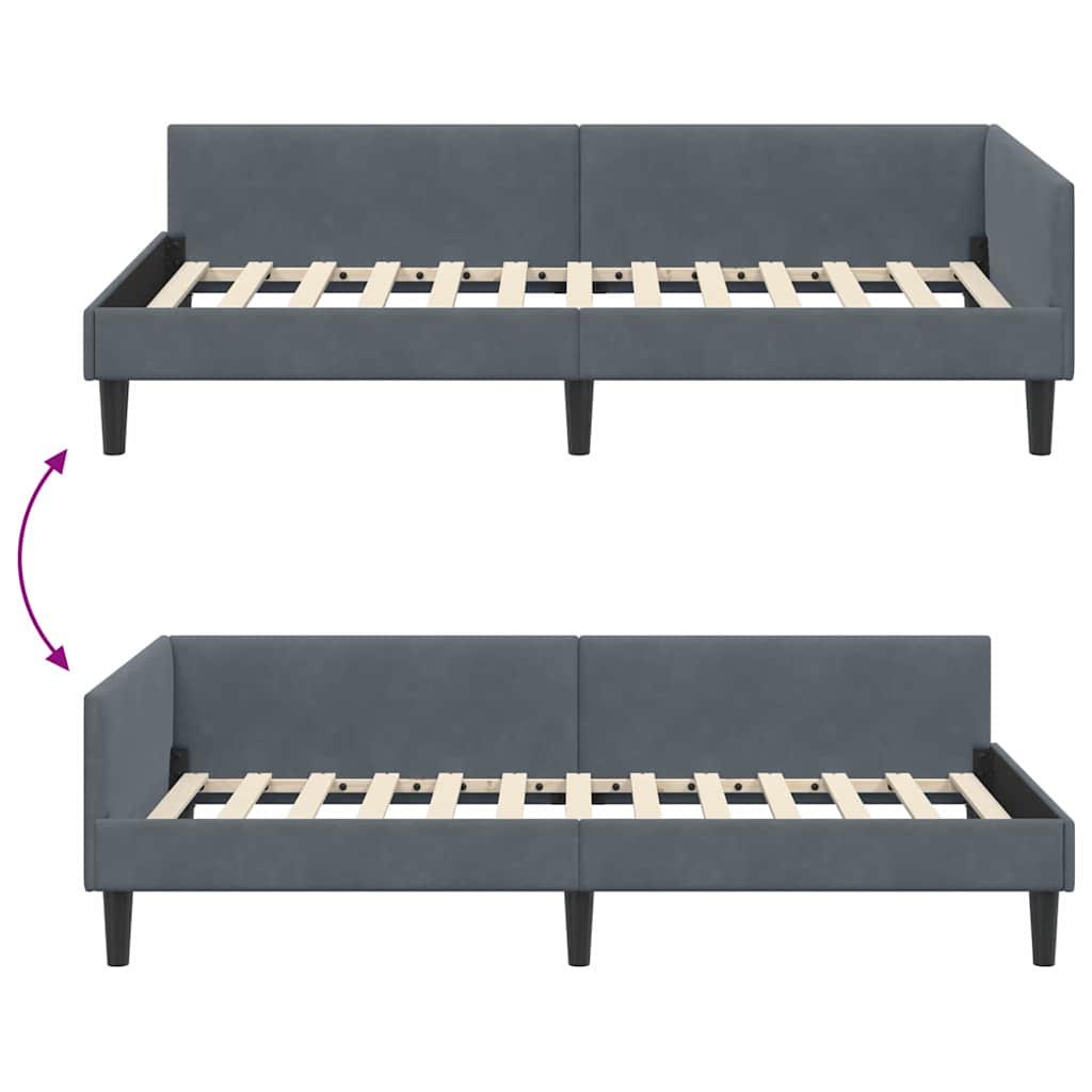 Corner Bed Frame with Headboard Manual Dark grey 90 x 200 cm