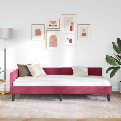 Corner Bed Frame with Headboard Manual Wine red 90 x 200 cm