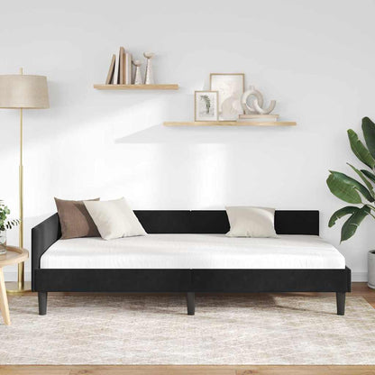 Corner Bed Frame Black 90 x 200 cm Velvet and Engineered wood