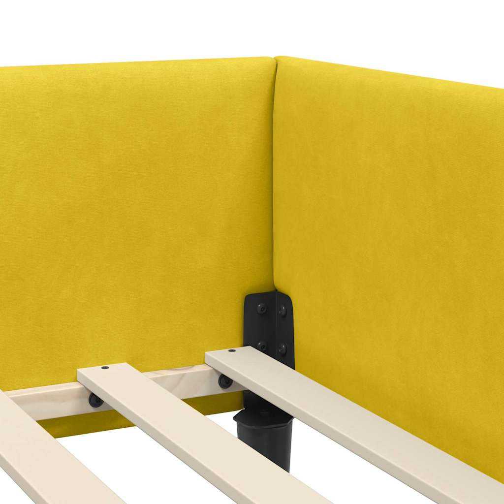 Corner Bed Frame Yellow 90 x 200 cm Velvet and Engineered wood