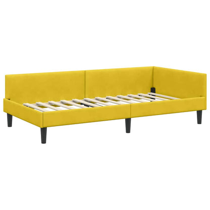 Corner Bed Frame Yellow 90 x 200 cm Velvet and Engineered wood