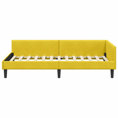 Corner Bed Frame Yellow 90 x 200 cm Velvet and Engineered wood