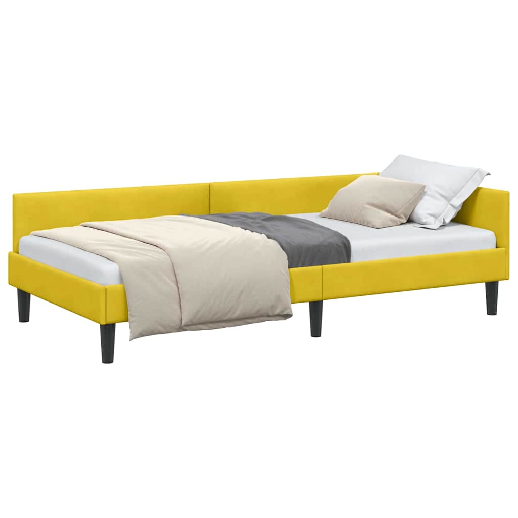 Corner Bed Frame Yellow 90 x 200 cm Velvet and Engineered wood