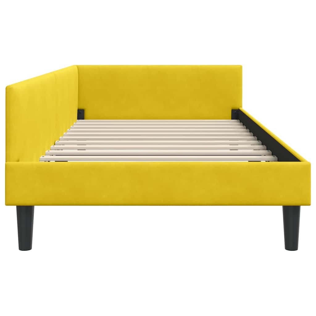 Corner Bed Frame Yellow 90 x 200 cm Velvet and Engineered wood