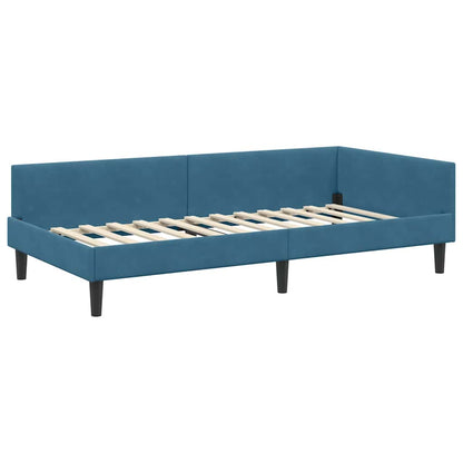Corner Bed Frame Blue 100 x 200 cm Velvet and Engineered wood
