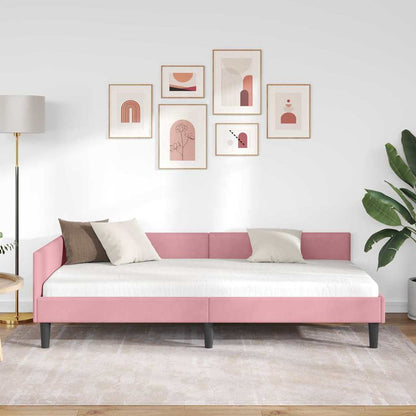 Corner Bed Frame Pink 100 x 200 cm Velvet and Engineered wood