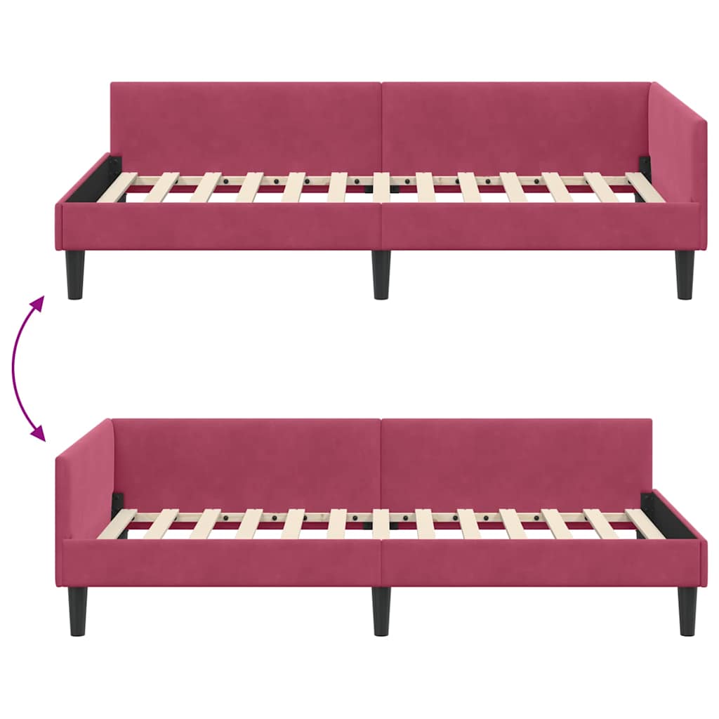 Corner Bed Frame with Headboard Wine red 100 x 200 cm