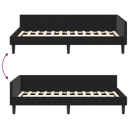 Corner Bed Frame Black 100 x 200 cm Velvet and Engineered wood