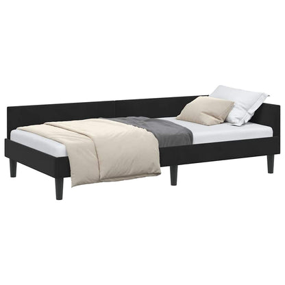 Corner Bed Frame Black 100 x 200 cm Velvet and Engineered wood