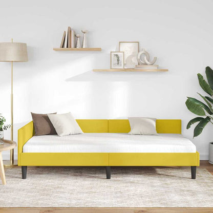 Corner Bed Frame Yellow 100 x 200 cm Velvet and Engineered wood