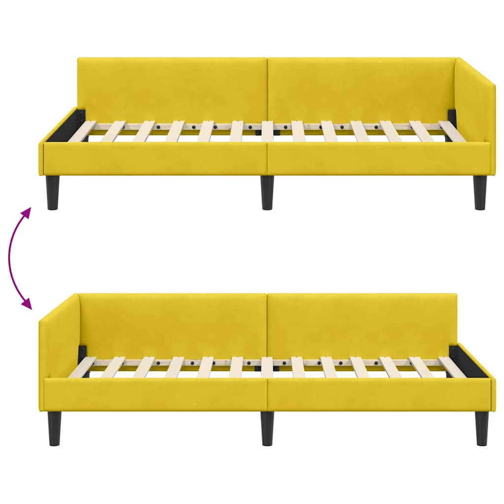 Corner Bed Frame Yellow 100 x 200 cm Velvet and Engineered wood