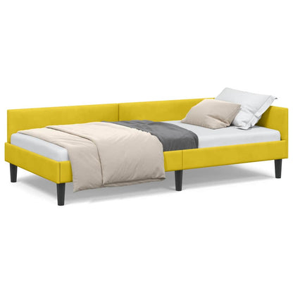 Corner Bed Frame Yellow 100 x 200 cm Velvet and Engineered wood