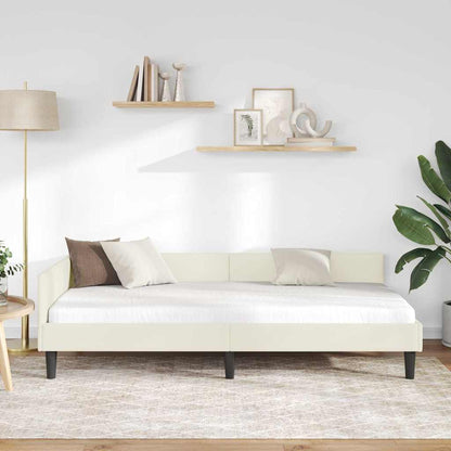 Corner Bed Frame Cream 100 x 200 cm Velvet and Engineered wood
